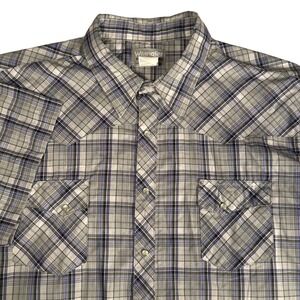 Wrangler Wrancher Mens 3XL Short Sleeve Western Pearl Snap Shirt Blue Gray Plaid